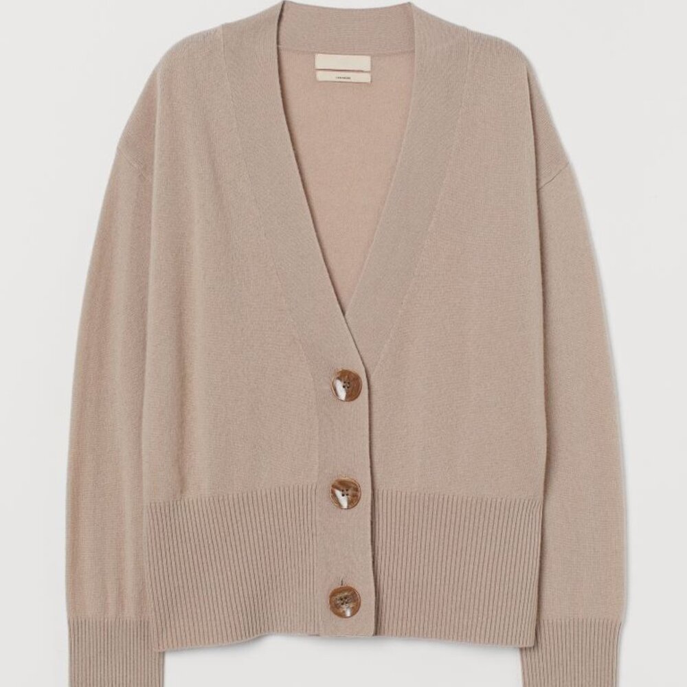 H&M Premium 100% Cashmere V-Neck Cardigan – Light Beige (Size Small)